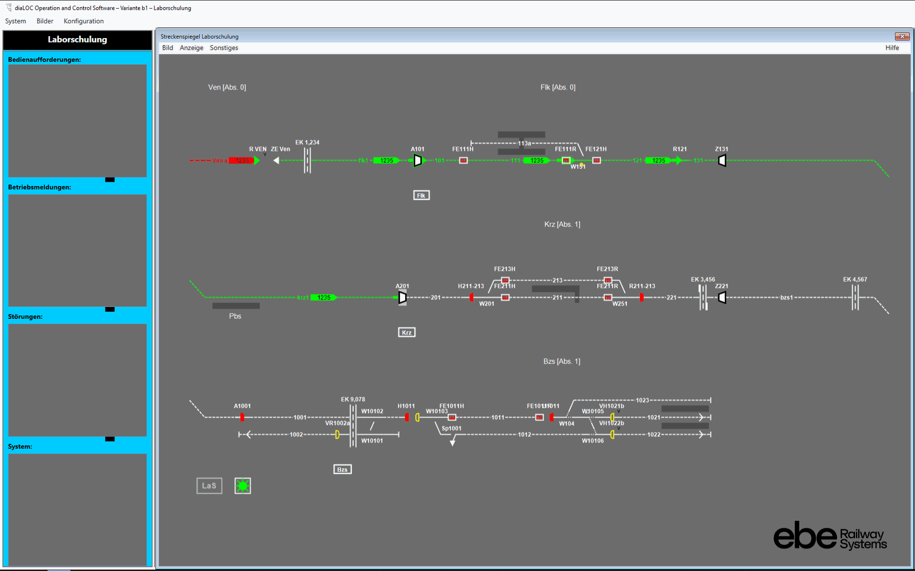 diaLOC Operation and Control Software &ndash; track diagram